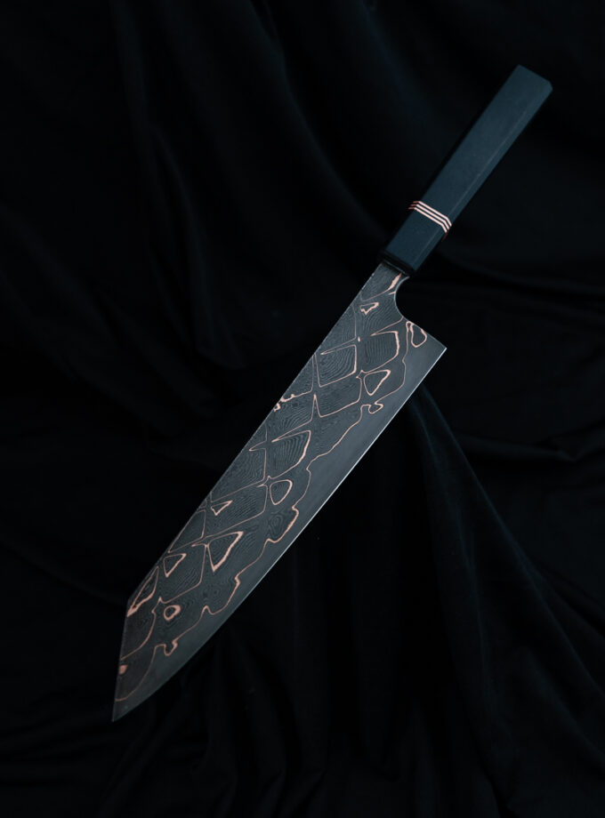 Handmade knife Copper Damascus Kiritsuke Gyuto