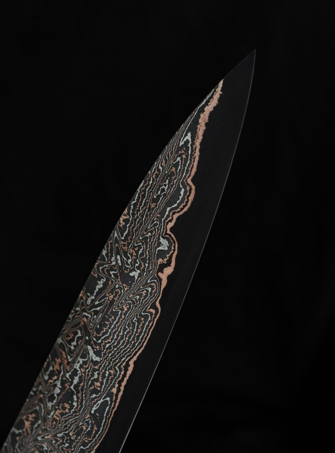 Copper-nickel Damascus K-tip Gyuto S-Grind