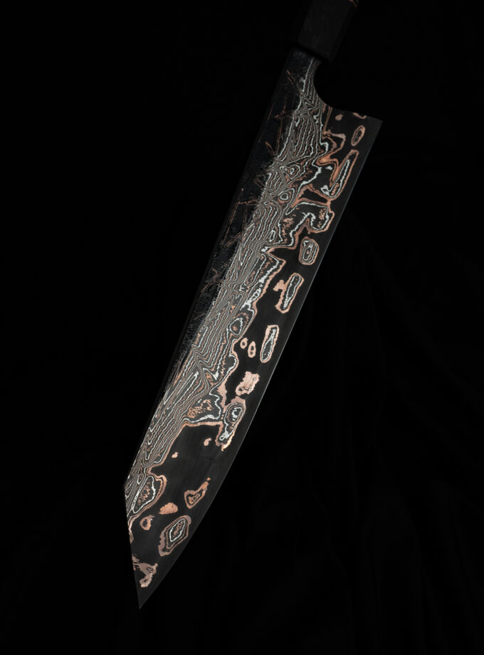 Copper-nickel Damascus K-tip Gyuto S-Grind