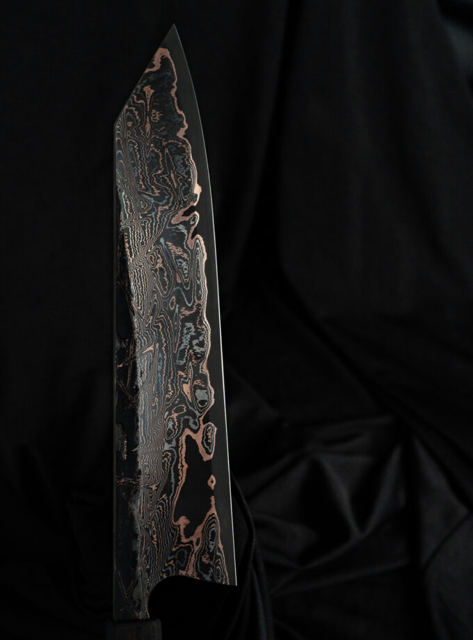 Copper-nickel Damascus K-tip Gyuto S-Grind