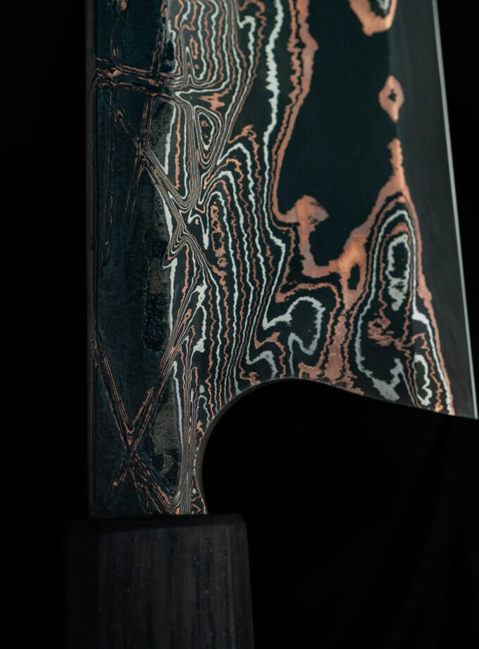 Copper-nickel Damascus K-tip Gyuto S-Grind