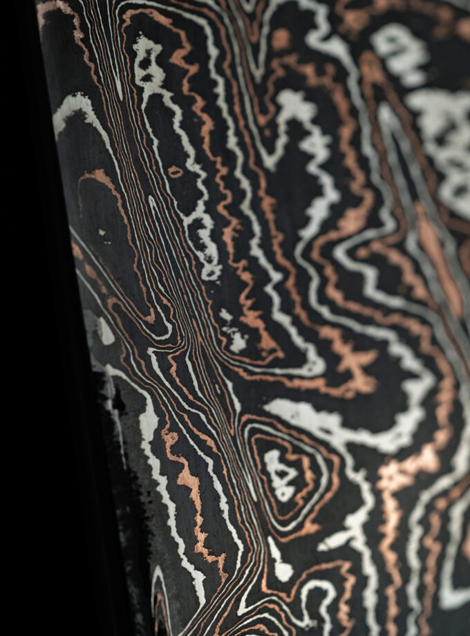 Copper-nickel Damascus K-tip Gyuto S-Grind