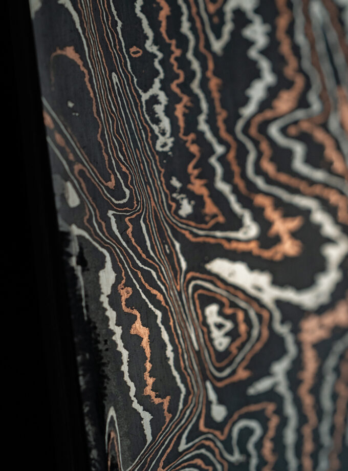 Copper-nickel Damascus K-tip Gyuto S-Grind