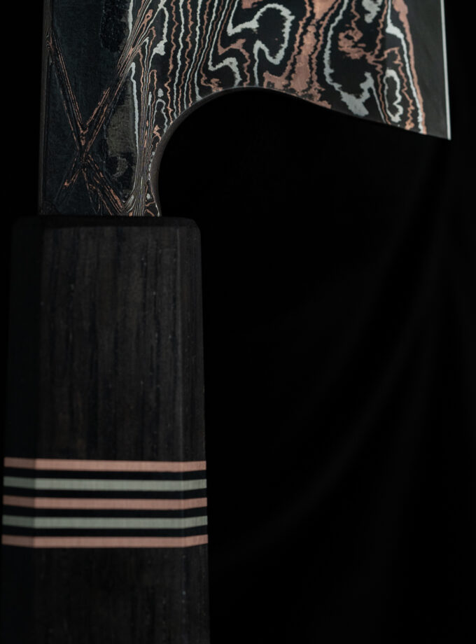 Copper-nickel Damascus K-tip Gyuto S-Grind