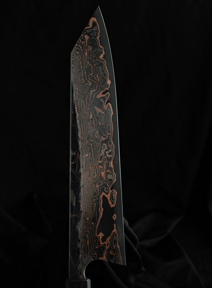 Copper-nickel Damascus K-tip Gyuto S-Grind