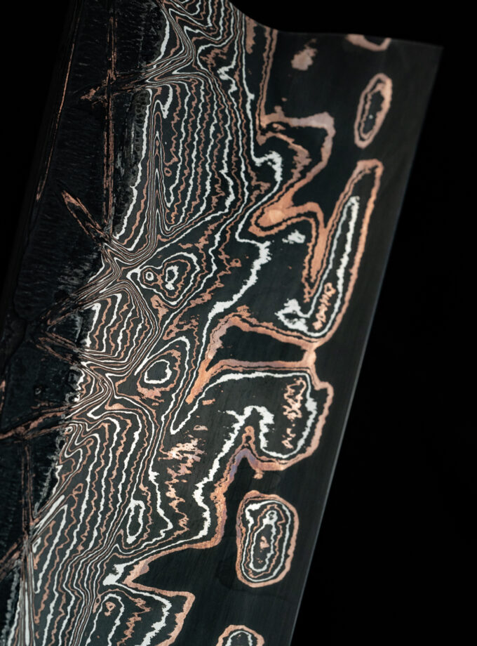 Copper-nickel Damascus K-tip Gyuto S-Grind