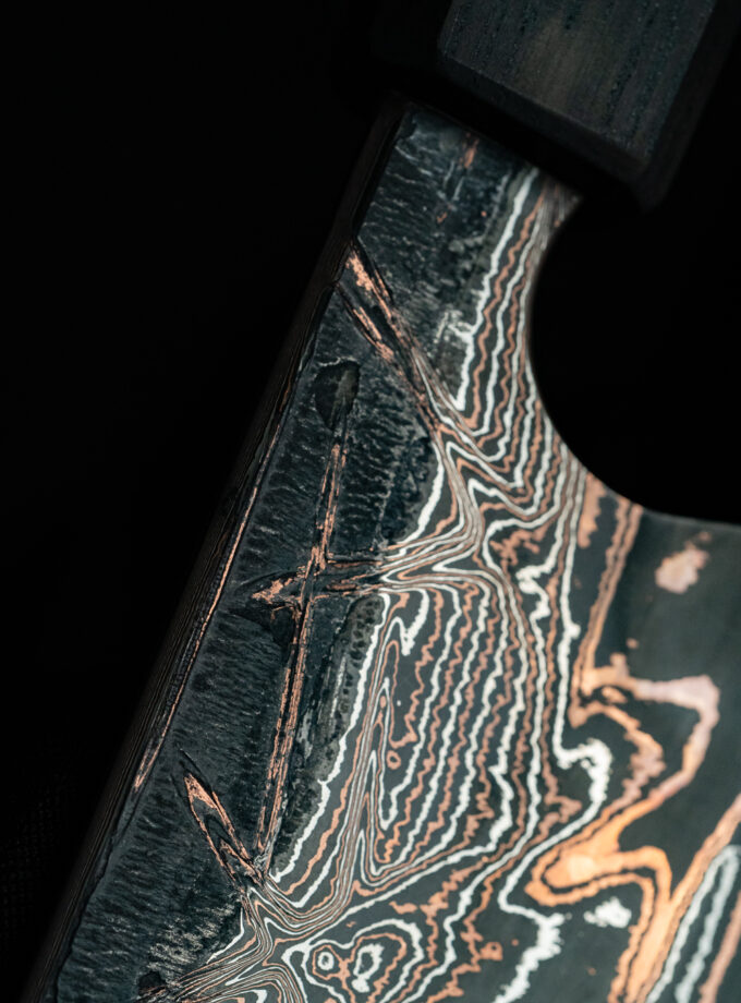 Copper-nickel Damascus K-tip Gyuto S-Grind