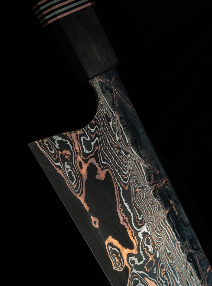 Copper-nickel Damascus K-tip Gyuto S-Grind