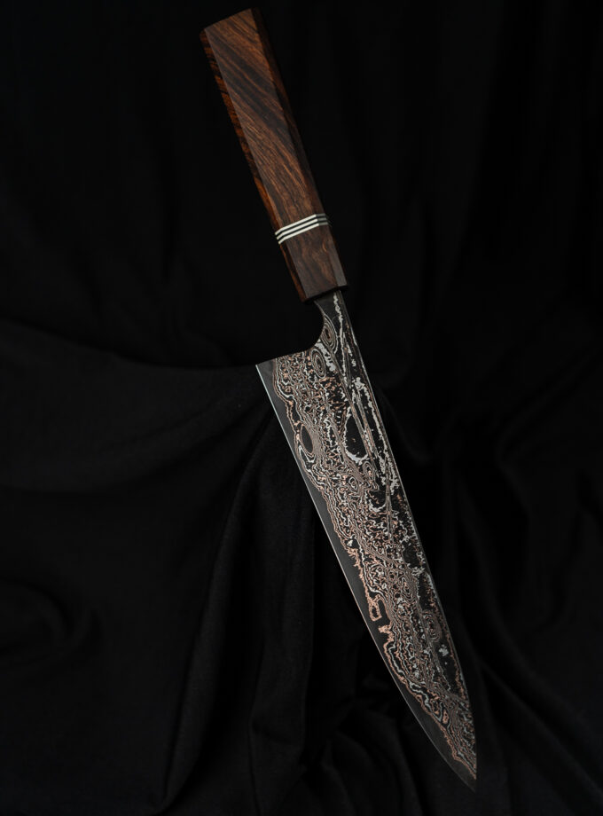 Copper-nickel Damascus Gyuto