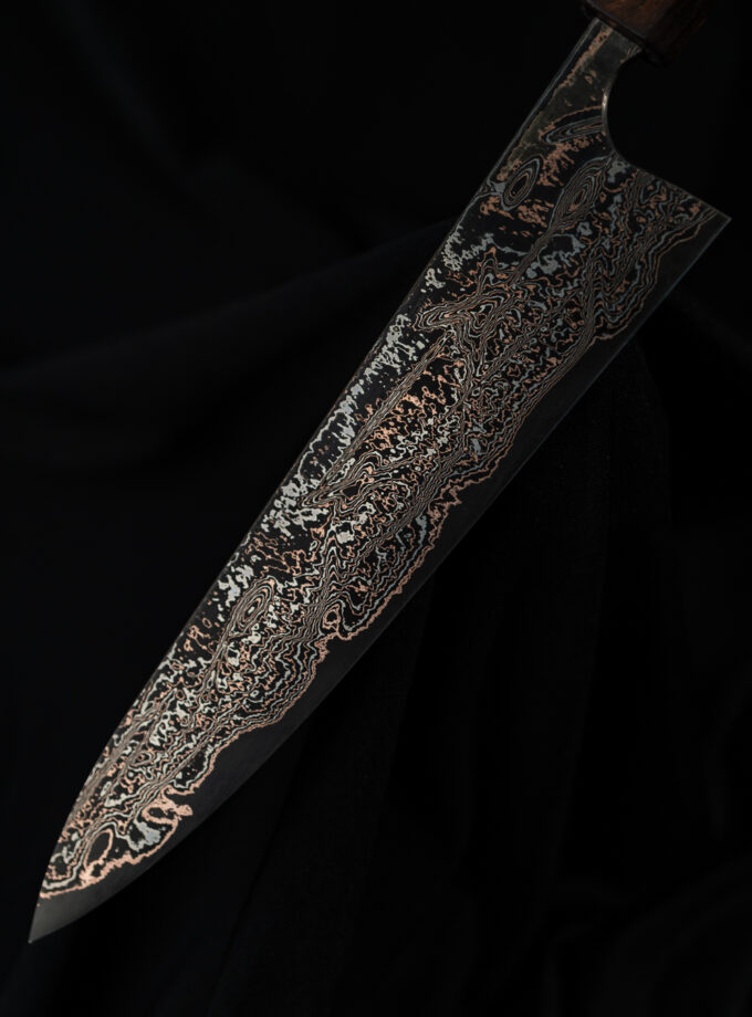 Copper-nickel Damascus Gyuto